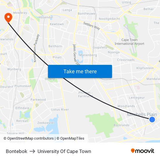 Bontebok to University Of Cape Town map