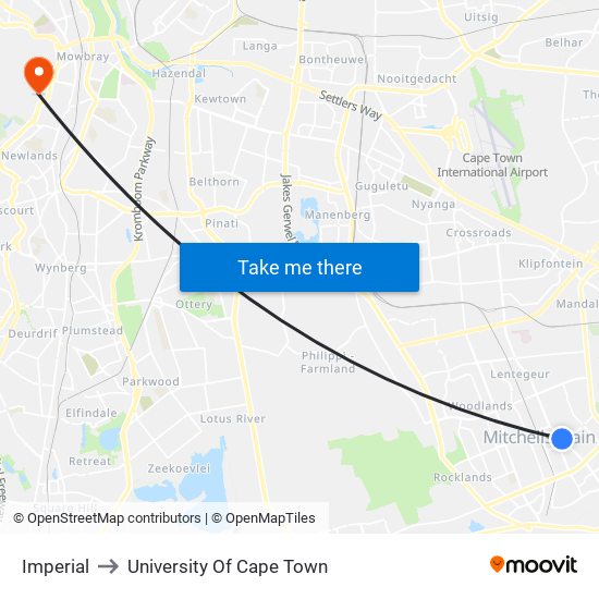 Imperial to University Of Cape Town map