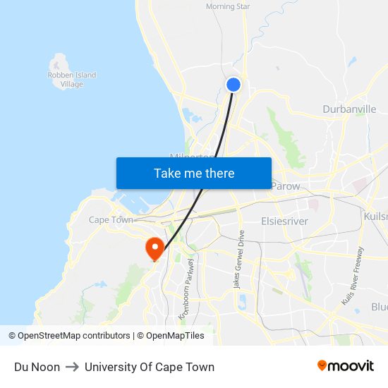 Du Noon to University Of Cape Town map