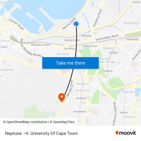 Neptune to University Of Cape Town map