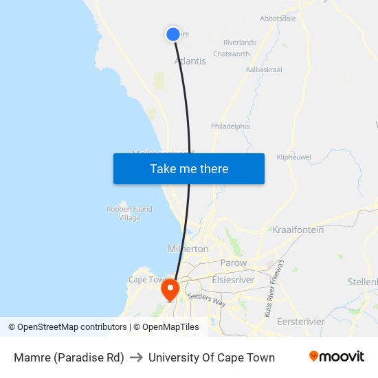 Mamre (Paradise Rd) to University Of Cape Town map