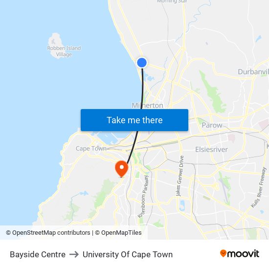 Bayside Centre to University Of Cape Town map