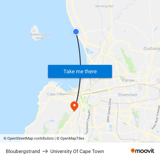 Bloubergstrand to University Of Cape Town map