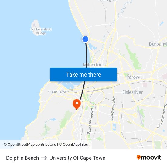 Dolphin Beach to University Of Cape Town map