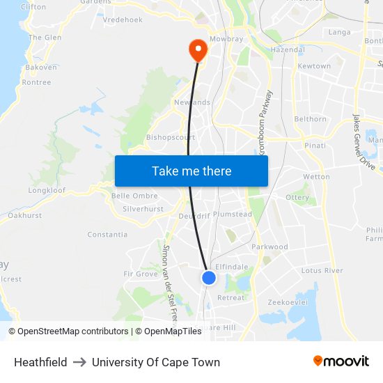Heathfield to University Of Cape Town map