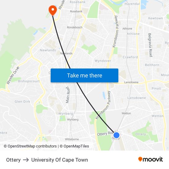 Ottery to University Of Cape Town map