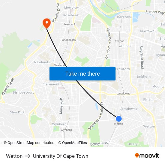 Wetton to University Of Cape Town map