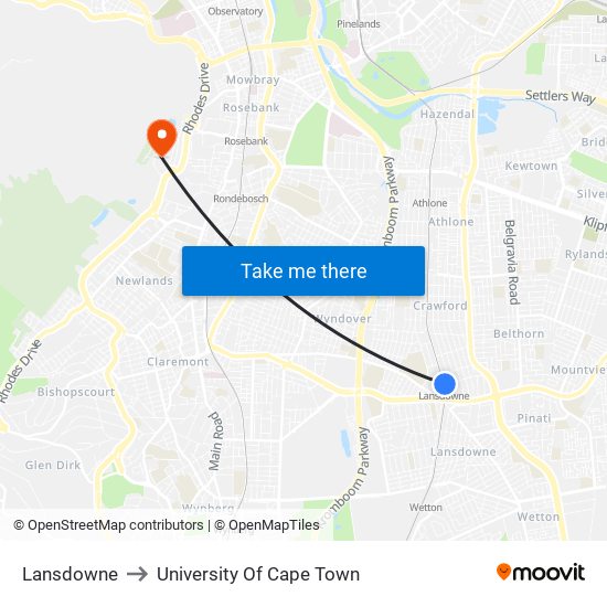 Lansdowne to University Of Cape Town map