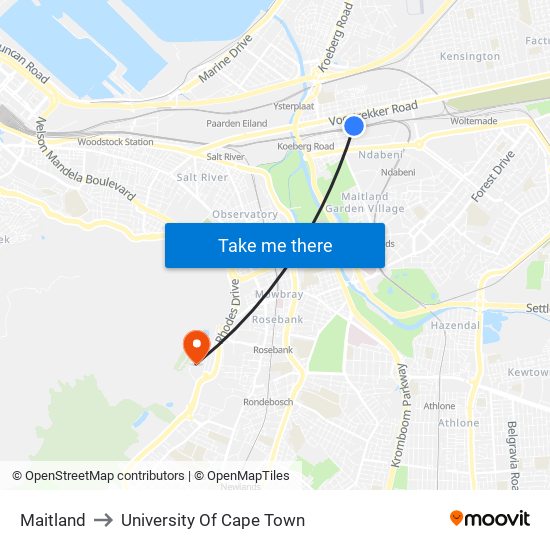 Maitland to University Of Cape Town map