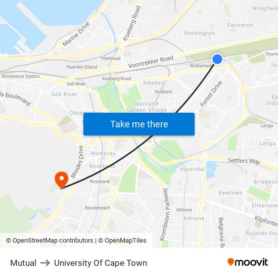 Mutual to University Of Cape Town map