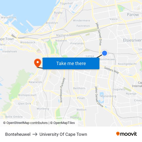 Bonteheuwel to University Of Cape Town map