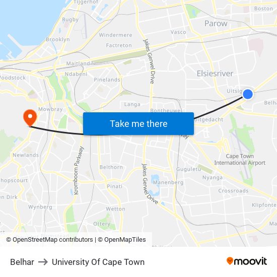 Belhar to University Of Cape Town map