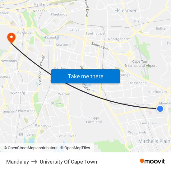 Mandalay to University Of Cape Town map