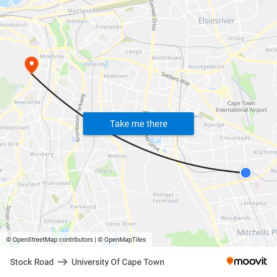 Stock Road to University Of Cape Town map