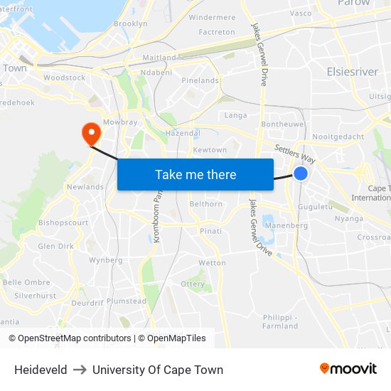 Heideveld to University Of Cape Town map
