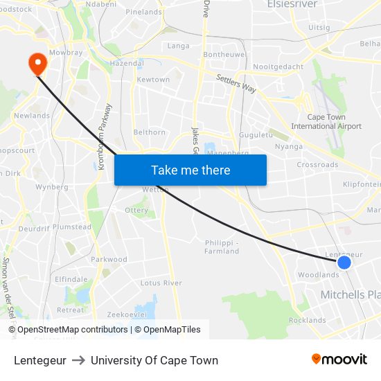 Lentegeur to University Of Cape Town map