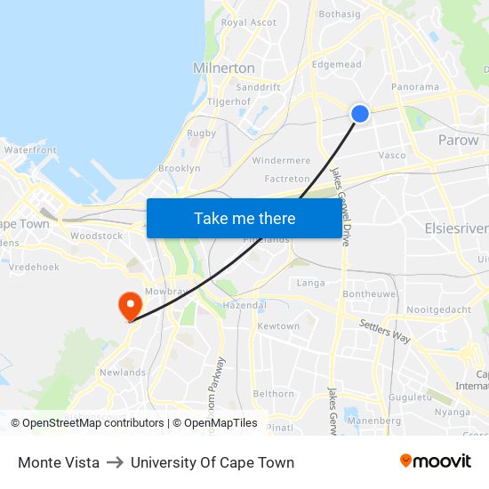 Monte Vista to University Of Cape Town map