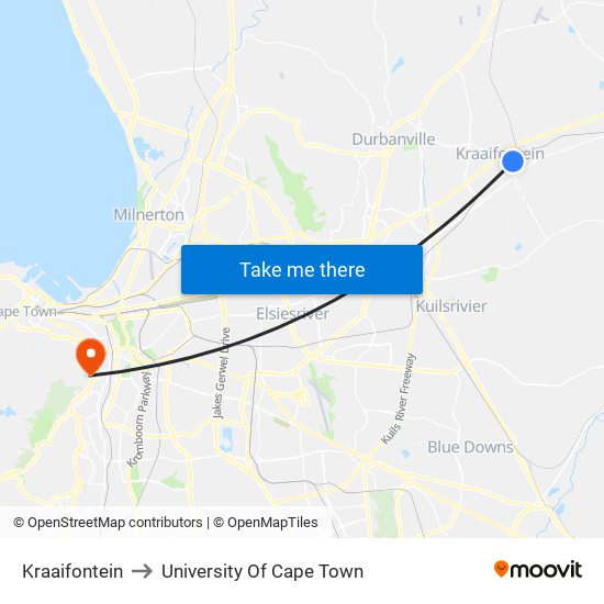 Kraaifontein to University Of Cape Town map