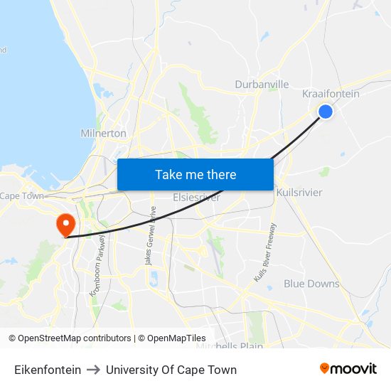 Eikenfontein to University Of Cape Town map