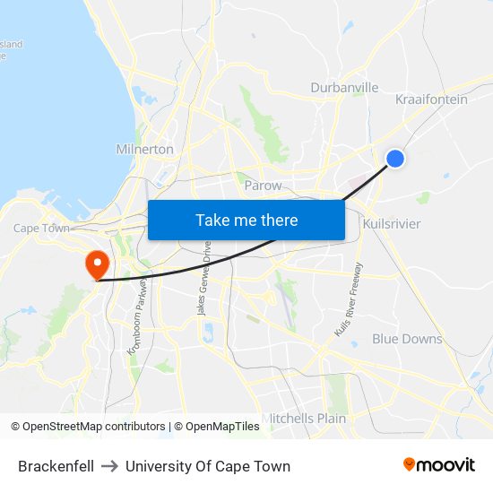 Brackenfell to University Of Cape Town map