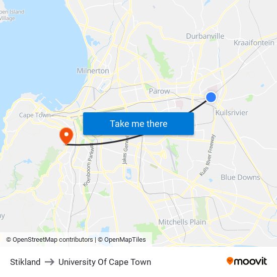 Stikland to University Of Cape Town map