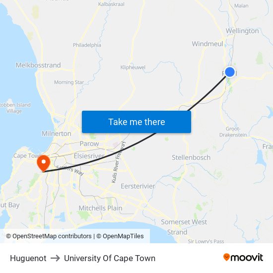 Huguenot to University Of Cape Town map
