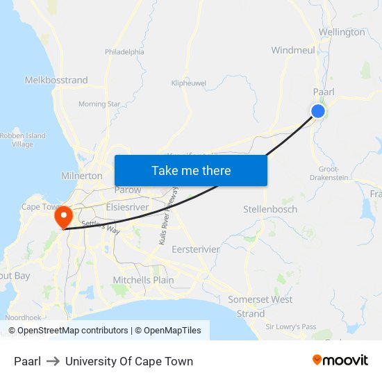 Paarl to University Of Cape Town map