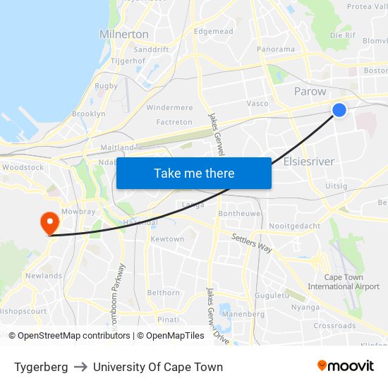 Tygerberg to University Of Cape Town map