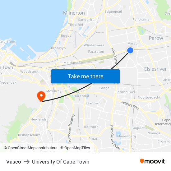 Vasco to University Of Cape Town map