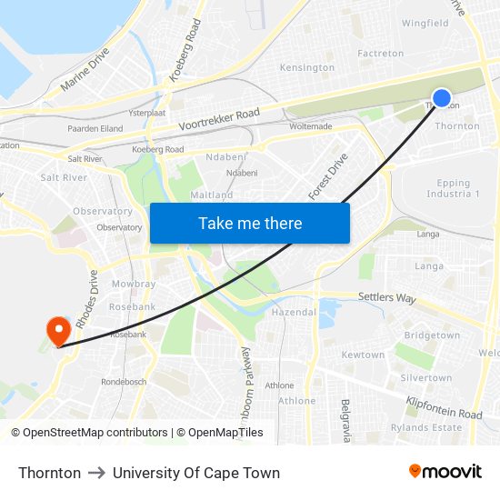 Thornton to University Of Cape Town map