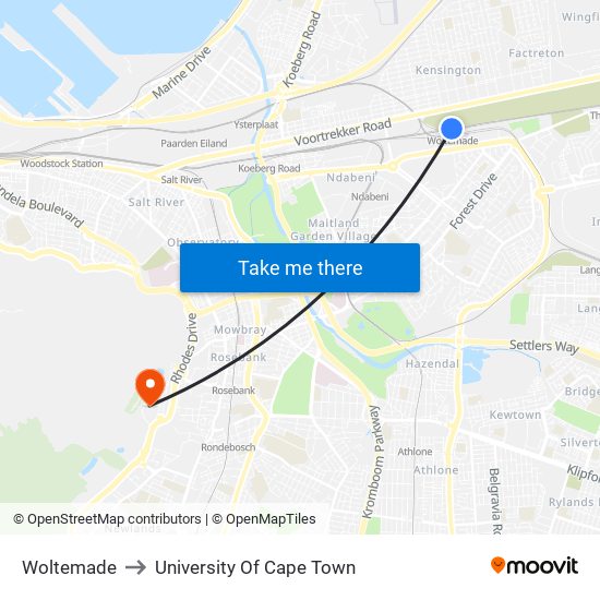 Woltemade to University Of Cape Town map