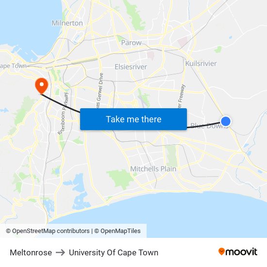 Meltonrose to University Of Cape Town map