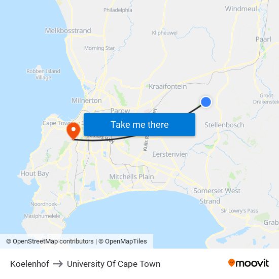 Koelenhof to University Of Cape Town map