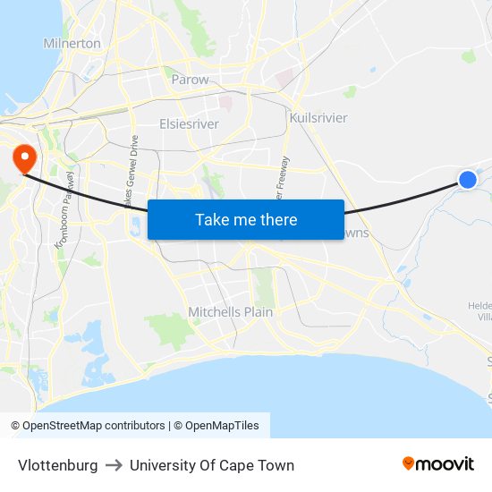 Vlottenburg to University Of Cape Town map