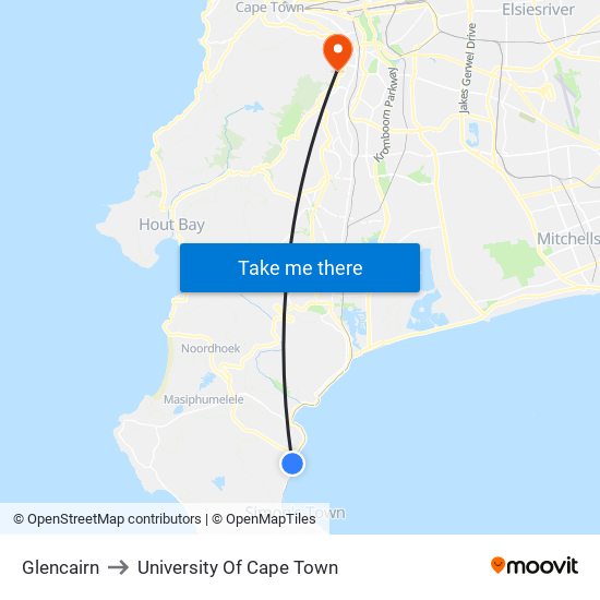 Glencairn to University Of Cape Town map