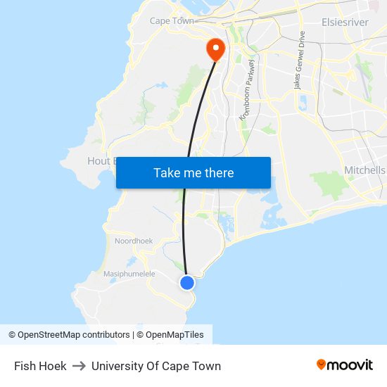 Fish Hoek to University Of Cape Town map