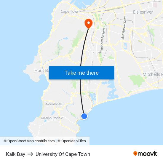 Kalk Bay to University Of Cape Town map