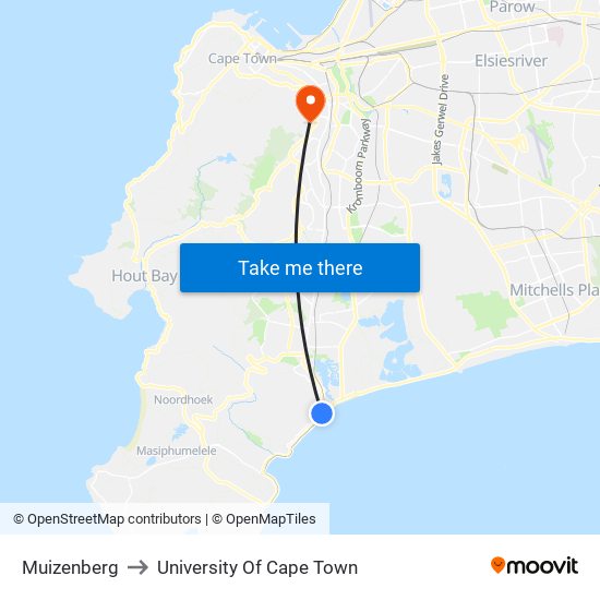 Muizenberg to University Of Cape Town map