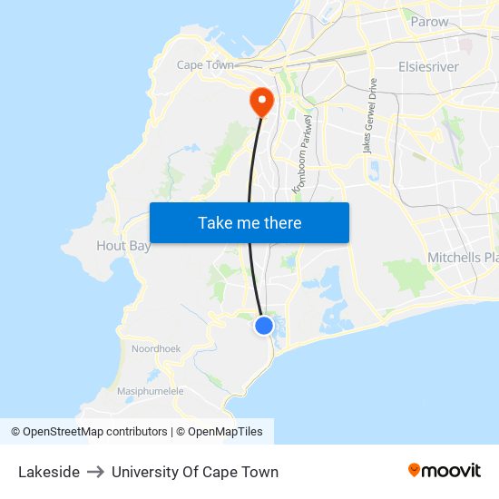 Lakeside to University Of Cape Town map