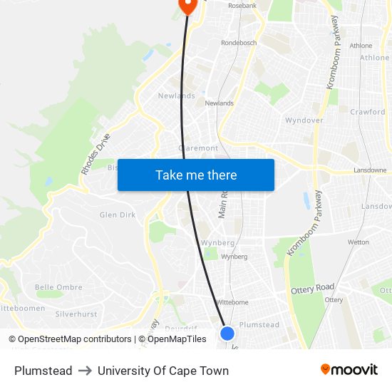 Plumstead to University Of Cape Town map