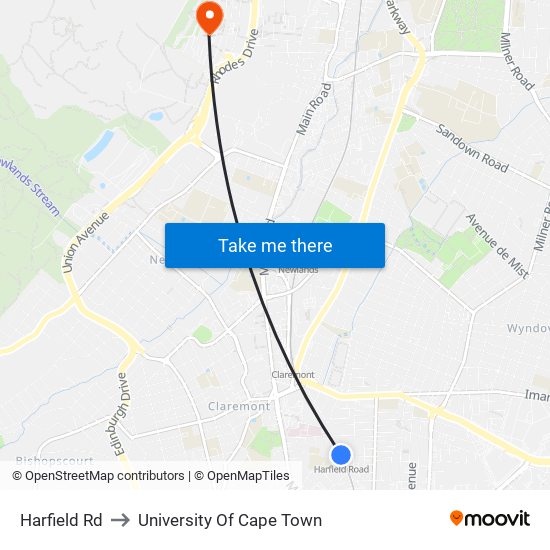 Harfield Rd to University Of Cape Town map