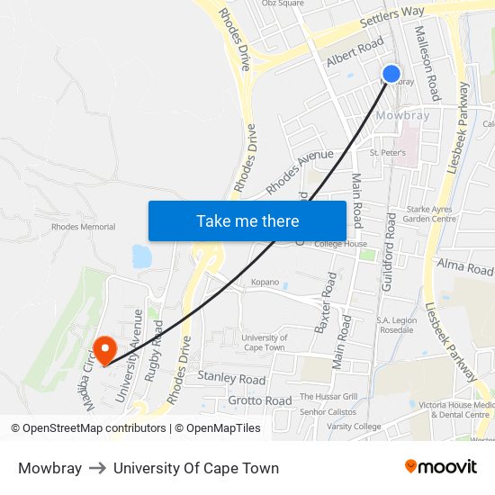 Mowbray to University Of Cape Town map