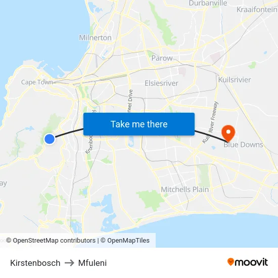 Kirstenbosch to Mfuleni map