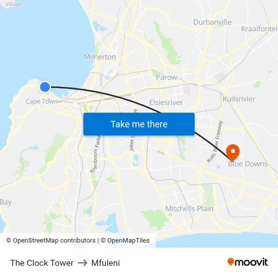 The Clock Tower to Mfuleni map