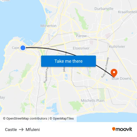 Castle to Mfuleni map