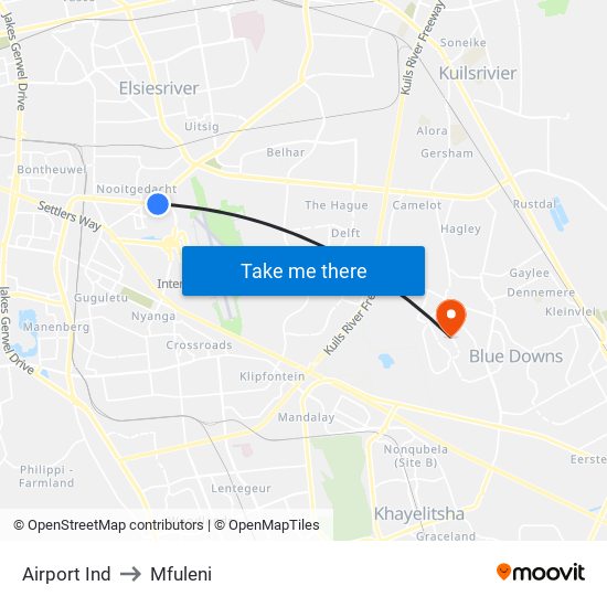 Airport Ind to Mfuleni map
