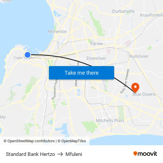 Standard Bank Hertzo to Mfuleni map