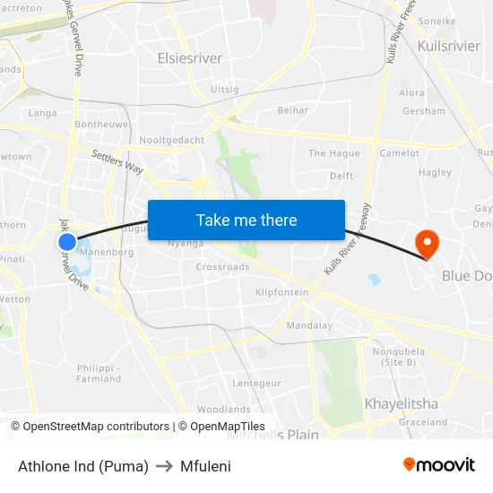 Athlone Ind (Puma) to Mfuleni map