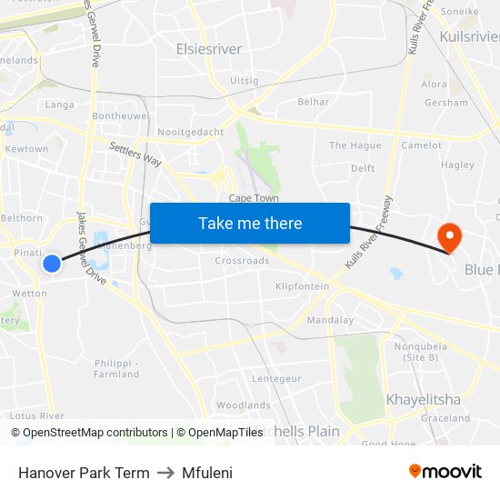 Hanover Park Term to Mfuleni map