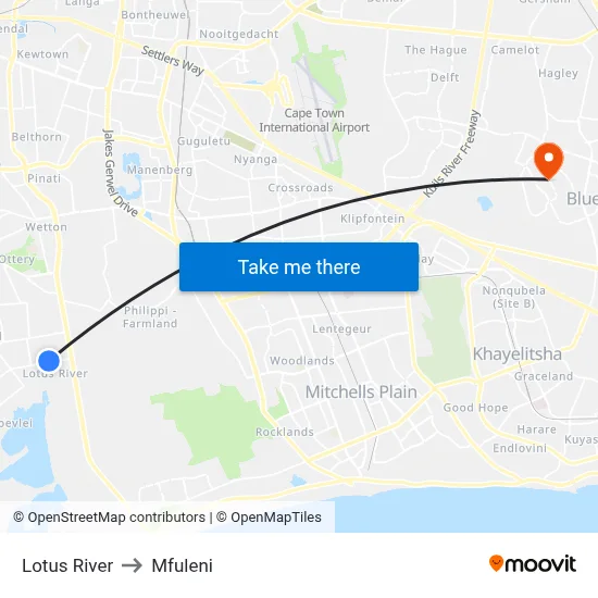 Lotus River to Mfuleni map
